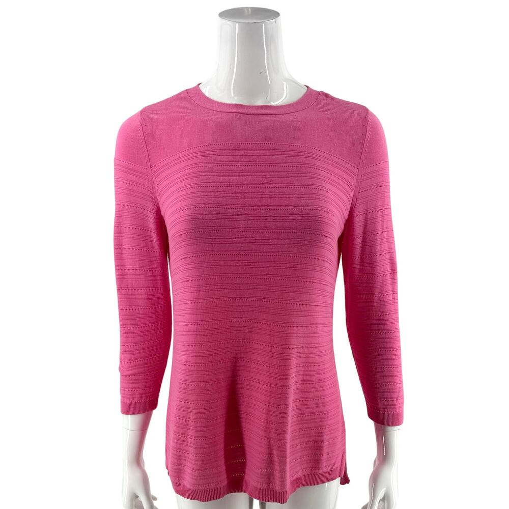 Talbots Womens Tunic Sweater Size Small Petite Pink Pointelle Pullover